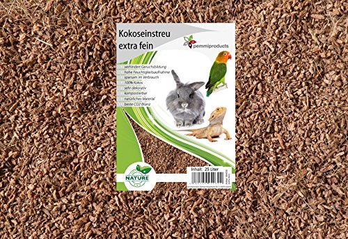 Kokoseinstreu extra fein 50 Liter (EUR 0,66/Liter), Kokoschips, Einstreu geeignet als Käfig Bodenbedeckung für Nager, Vögel und auch Reptilien von pemmiproducts