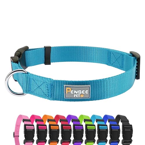 PENSEEPET Hundehalsband Hellblau Basic Hundehalsbänder mit atmungsaktivem Schnellverschluss Nylon Haustier Halsband für Welpen Kleine Mittlere Große Hunde Junge von penseepet