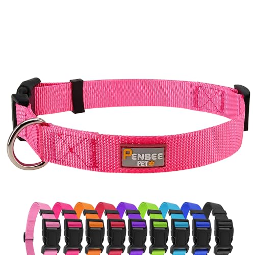 PENSEEPET Hundehalsband Hot Pink Basic Hundehalsbänder mit atmungsaktivem Schnellverschluss Nylon Haustier Halsband für Welpen Kleine Mittlere Große Hunde Mädchen von penseepet