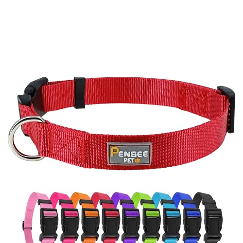 PENSEEPET Hundehalsband für mittelgroße Hunde, verstellbar, groß, mittel, klein, verschiedene Größen, Rot von penseepet