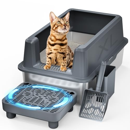 PereHome Geschlossene Katzentoilette aus Edelstahl, Extra XL, Metall-Katzentoilette mit hohem Rand, Geruchlos, Anti-Urinleckage, Inklusive Schaufel von perehome