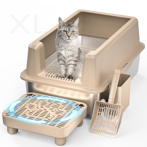 PereHome Geschlossene Katzentoilette aus Edelstahl, extra XL große Katzentoilette mit Deckel, Metall-Katzentoilette mit hohem Rand, leicht zu reinigen, geruchlos, Anti-Urin-Auslauf, inklusive Schaufel PereHome Geschlossene Katzentoilette aus Edelstahl, extra XL große Katzentoilette mit Deckel, Metall-Katzentoilette mit hohem Rand, leicht zu reinigen, geruchlos, Anti-Urin-Auslauf, inklusive Schaufel von perehome
