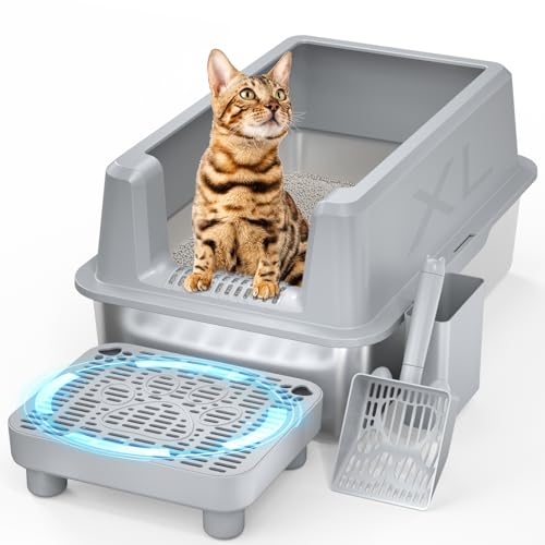 PereHome Katzentoilette aus Edelstahl mit Deckel, extra große Metall-Katzentoilette für große Katzen, XL hochseitige Stahltoilette mit Anti-Auslauf-Design, geruchlos, leicht zu reinigen, inklusive PereHome Katzentoilette aus Edelstahl mit Deckel, extra große Metall-Katzentoilette für große Katzen, XL hochseitige Stahltoilette mit Anti-Auslauf-Design, geruchlos, leicht zu reinigen, inklusive von perehome