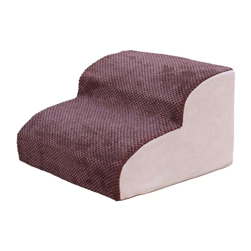 perfk Hundetreppe für kleine Hunde, 3-stufige Hunderampe aus hochdichtem Schaumstoff, extra breite, rutschfeste Haustierstufen für hohe Betten oder Couch, Kaffee #2 von perfk