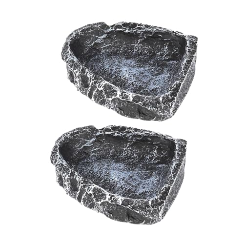 perfk 2pcs Reptilienwassergerichte Lebensmittelschalen, Terrariumdekor, Flache Eckharz -Feeder -Trinkschalen für Frosch, Schildkröte, Rechteck von perfk