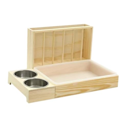 perfk 3 in 1 Kaninchen -Heu -Feeder mit Katzentoilette, Holz mit Schalen Heuhalter Bunny Hay Feeder für Hamster Meerschweinchen kleine Tiere von perfk