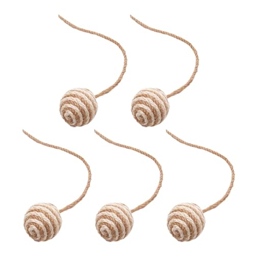 perfk 5Pcs Katze Sisal Seil Ball Spielzeug Katze Seil Ball Katzen Interaktive Spielzeug Pet Liefert Selbst Spielen Katze Hanf Seil bälle Lange Seil Teaser, 4.5 cm Weißbraun von perfk