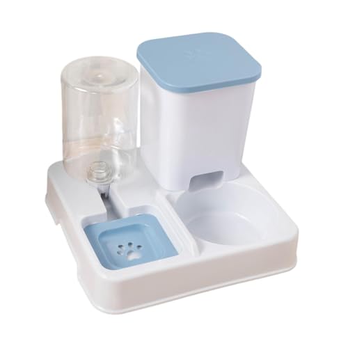 perfk Automatische Katzenfutter- und Trinkschale Glatte Kanten abnehmbar 2 in 1 Feeder- und Wasserer -Set für Innenkatzen Reisen, Blau Weiss von perfk