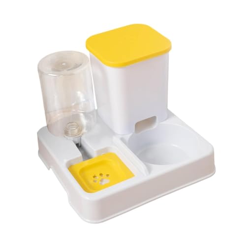 perfk Automatische Katzenfutter- und Trinkschale Glatte Kanten abnehmbar 2 in 1 Feeder- und Wasserer -Set für Innenkatzen Reisen, Gelb Weiss von perfk