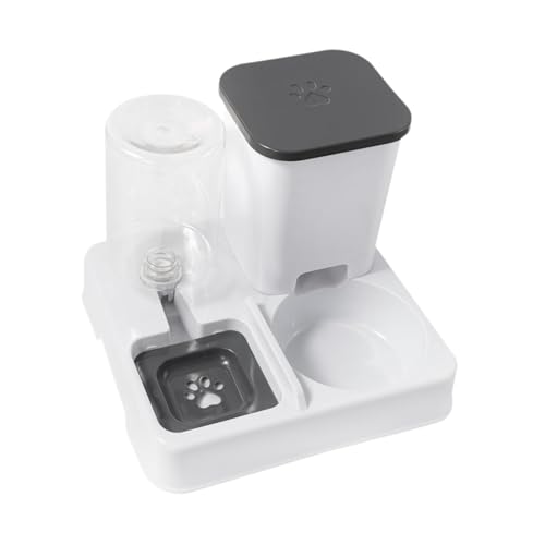 perfk Automatische Katzenfutter- und Trinkschale Glatte Kanten abnehmbar 2 in 1 Feeder- und Wasserer -Set für Innenkatzen Reisen, Grau Weiß von perfk