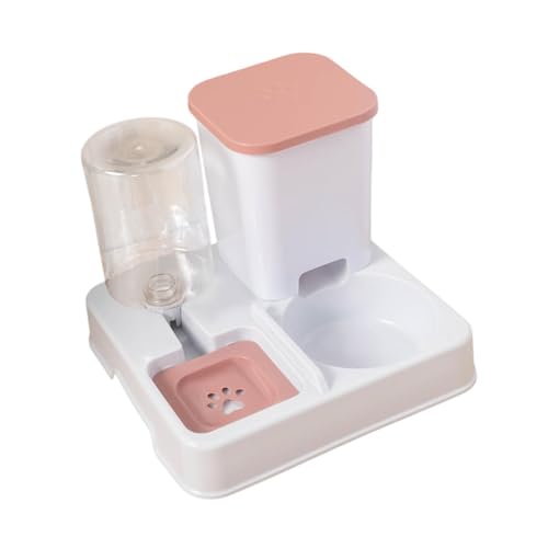 perfk Automatische Katzenfutter- und Trinkschale Glatte Kanten abnehmbar 2 in 1 Feeder- und Wasserer -Set für Innenkatzen Reisen, Rosa Weiß von perfk