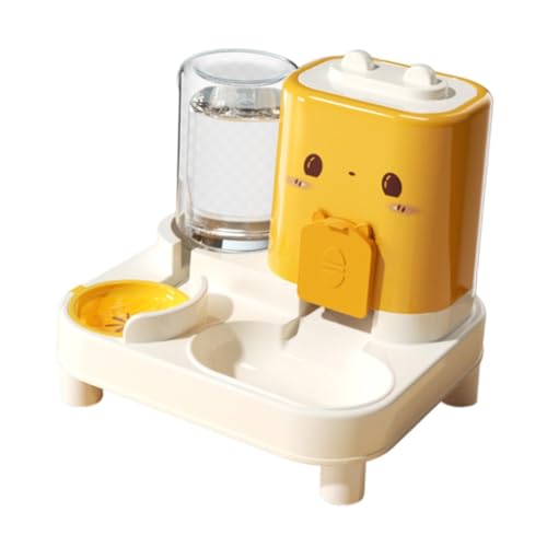 perfk Automatischer Futter- und Wasserspender für Katzen, automatischer Futterspender für Haustiere, praktischer Abnehmbarer Futternapf für kleine Hunde, Gelb von perfk