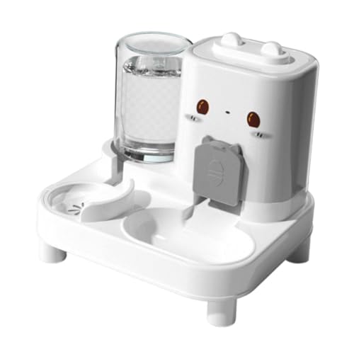 perfk Automatischer Futter- und Wasserspender für Katzen, automatischer Futterspender für Haustiere, praktischer Abnehmbarer Futternapf für kleine Hunde, Weiß von perfk