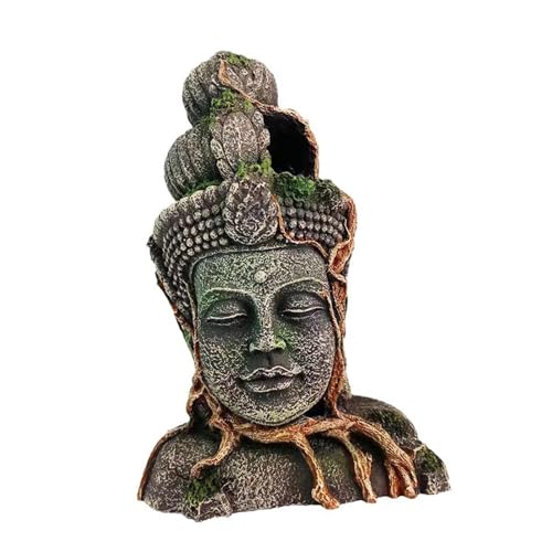 perfk Buddha-Kopf-Statue, Aquarium-Dekoration, Fischversteck, Süßwasser, Salzwasser, Harz, Aquarium-Ornament, Betta-Ruhe, Geschenke von perfk
