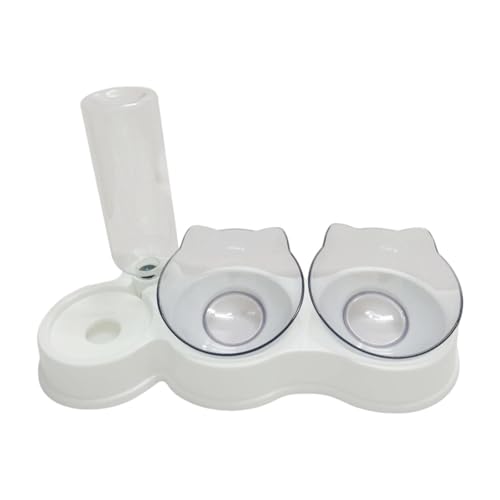 perfk Doppelte Katzennäpfe, erhöhter Katzennapf 3 in 1, Füttern und Trinken, Tierfutter- und Wassernapf-Set, Futterspender für Welpen, und Hamster, Weiß von perfk