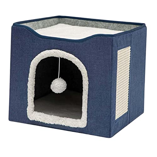 perfk Faltbares Katzenbett Interaktives Spielspielzeug Grind Claws Komfortables Kätzchenhöhlen-Kratzbrett Scratcher Pad Kennel Sleeping Bed Pet Supplies, Dunkelblau von perfk