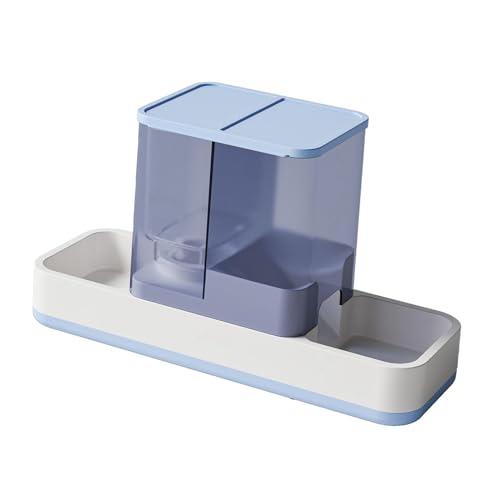 perfk Futter- und Wasserspender-Set, 2-in-1, Abnehmbarer integrierter automatischer Futterspender und Wasserspender für Welpen, Chinchilla und Kätzchen, Blau von perfk