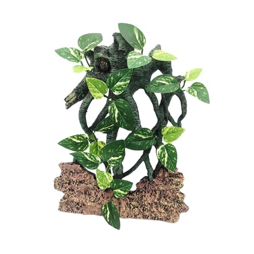 perfk Gecko Pflanzenornament Kletterbaum Zweig Dekor Hintergrund mit Blättern Krabbe Chamäleon Künstliche Eckzweig, mit Steinen Befleckt von perfk