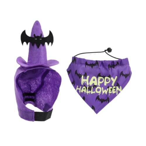 perfk Halloween-Haustierkostüm, lustiges Set aus Hut und Bandana, süß, kreative Verkleidung für Welpen, Hunde und Katzen, Cosplay-Dekoration, Purple S von perfk