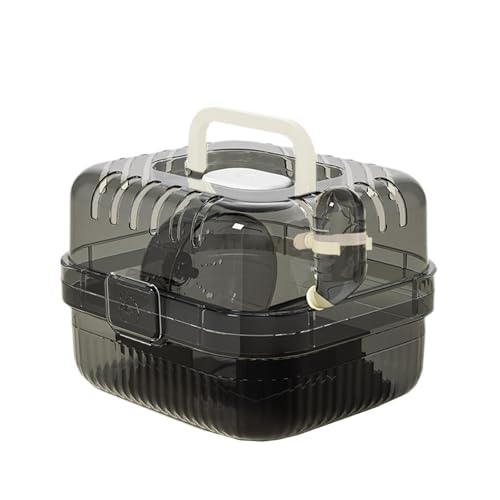 perfk Hamster Cage Carry Case Transparent Lüftung Hamster Lebensraum mit Griff Kleiner Tierkäfig für Frettchen -Ratten -Eichhörnchen, Schwarz von perfk