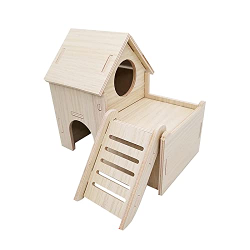 perfk Hamsterhaus aus Holz, Spielplatz, Übungsspielzeug, einfach zu montieren, Aktivitätsplattform, Tunnel, Versteck, Käfig, Nistvilla für Meerschweinchen, 15,5 cm x 15 cm x 14 cm von perfk