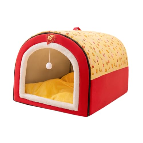 perfk Haustier-Katzen-Hundehütte, warmes, weiches Nest, abnehmbares Kissen, Haustier-Hundenest für Neujahr, Schlafunterlage, Katzenbett für den Winter, Rot perfk Haustier-Katzen-Hundehütte, warmes, weiches Nest, abnehmbares Kissen, Haustier-Hundenest für Neujahr, Schlafunterlage, Katzenbett für den Winter, Rot von perfk