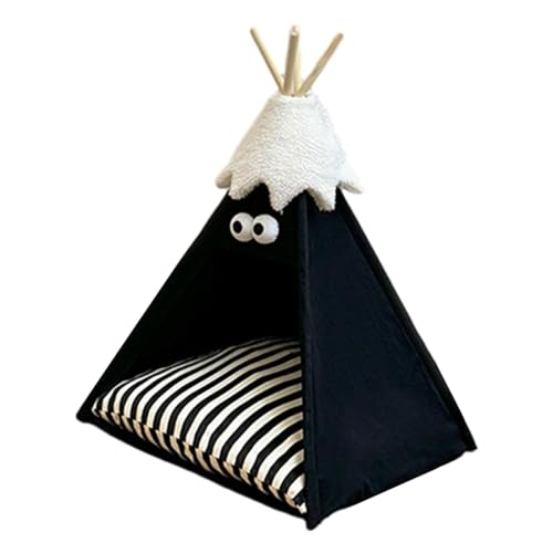 perfk Haustier-Tipi-Tipi-Bett mit Kissen, Haustier-Schlafbett, weiches Haustier-Zeltbett, Katzenzelt für Kitty, Hase, Kätzchen, Welpen, drinnen und draußen, Schwarz von perfk