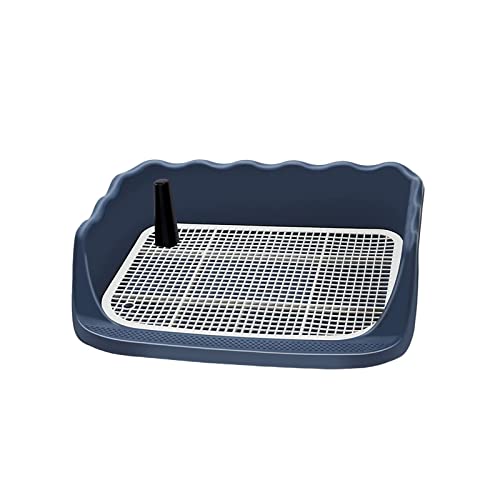 Hundetöpfchen-Tablett für den Innenbereich, Hundetoiletten-Leitplanken-Design, groß, mit abnehmbarem Pfosten mit Abfluss, Pee-Pad-Halter, Blau von perfk