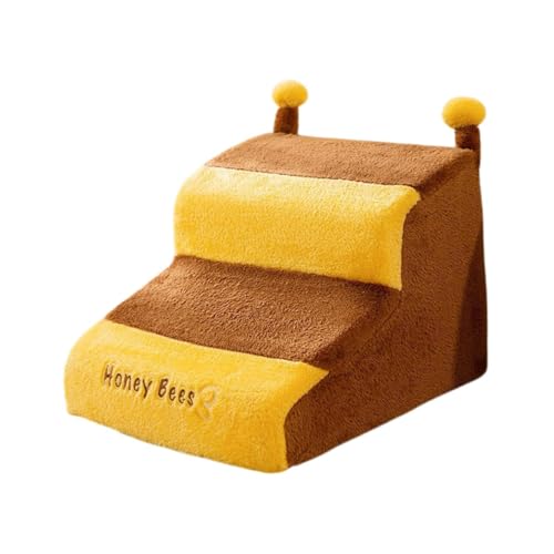 perfk Hundetreppe für kleine Hunde Haustier Schritt 2 Schritt Weich für die Couch Leicht, Nicht zu Slip Hund Stieftreppe, für ältere Hunde, kleine Haustiere, Gelb Braun von perfk