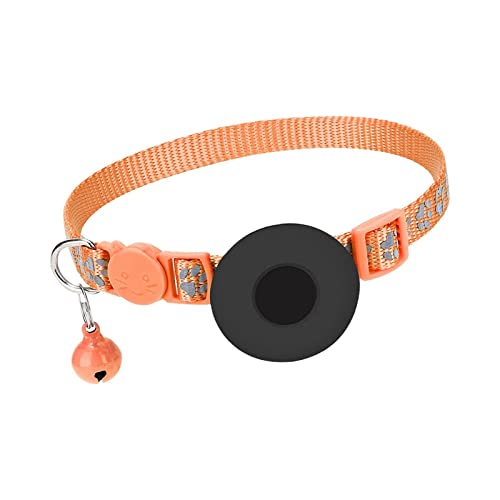 perfk Katzen-Halsband, reflektierendes Kätzchen-Halsband mit Glöckchen mit Etikettenhalter, verstellbares Haustier-Halsband, kleines Hunde-Halsband für, Orange von perfk