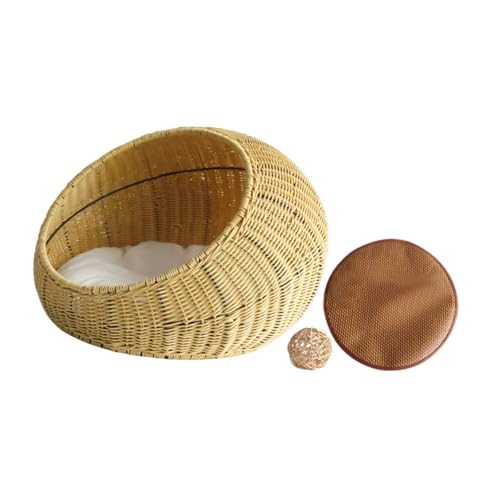 perfk Katzenbett Korb Katzenhaus Imitation Rattan für Innenkatzen mit abnehmbarem Kissen atmungsaktives Haustier Schlafnest Katzennest, Beige perfk Katzenbett Korb Katzenhaus Imitation Rattan für Innenkatzen mit abnehmbarem Kissen atmungsaktives Haustier Schlafnest Katzennest, Beige von perfk
