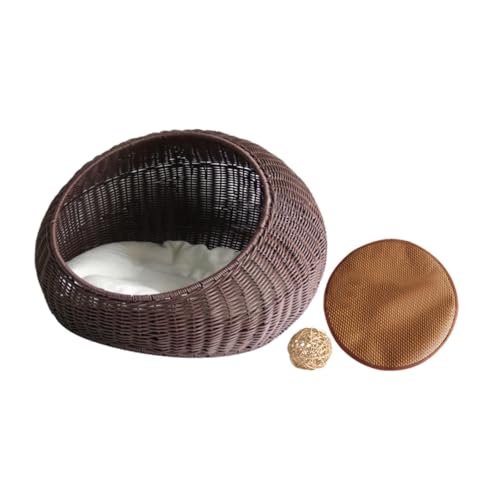 perfk Katzenbett Korb Katzenhaus Imitation Rattan für Innenkatzen mit abnehmbarem Kissen atmungsaktives Haustier Schlafnest Katzennest, Dunkelbraun perfk Katzenbett Korb Katzenhaus Imitation Rattan für Innenkatzen mit abnehmbarem Kissen atmungsaktives Haustier Schlafnest Katzennest, Dunkelbraun von perfk