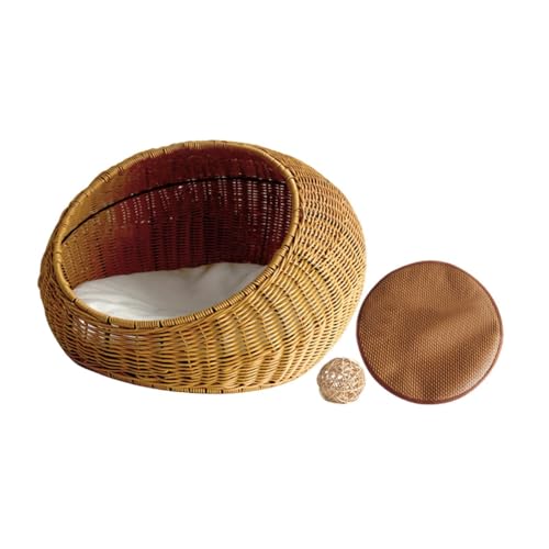 perfk Katzenbett Korb Katzenhaus Imitation Rattan für Innenkatzen mit abnehmbarem Kissen atmungsaktives Haustier Schlafnest Katzennest, Hellbraun perfk Katzenbett Korb Katzenhaus Imitation Rattan für Innenkatzen mit abnehmbarem Kissen atmungsaktives Haustier Schlafnest Katzennest, Hellbraun von perfk