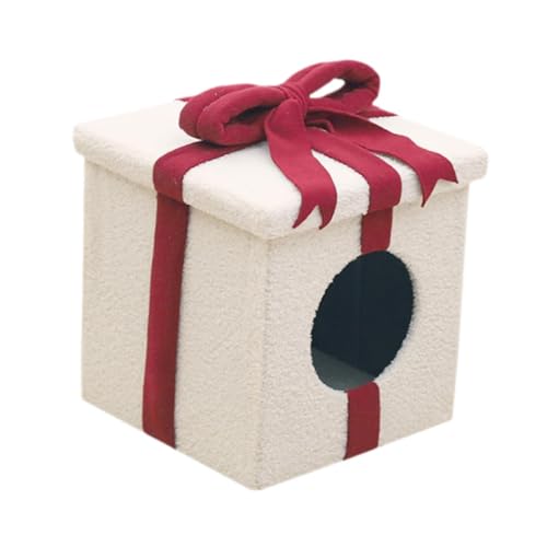 perfk Katzenbetten im Weihnachtsbox-Stil, Katzenversteck für den Winter, süß und warm für Hauskatzen, waschbar, bequemes Höhlenkatzenzelt für Kätzchen, Weiß perfk Katzenbetten im Weihnachtsbox-Stil, Katzenversteck für den Winter, süß und warm für Hauskatzen, waschbar, bequemes Höhlenkatzenzelt für Kätzchen, Weiß von perfk
