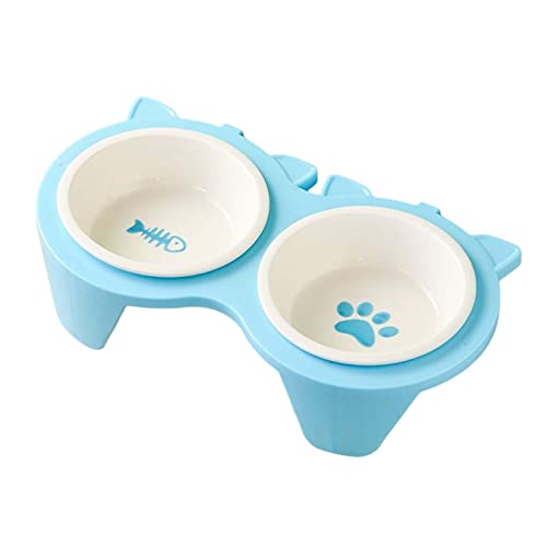 perfk Katzenfutternäpfe, doppelte Hundenäpfe für Katzen im Innenbereich, Haustierbedarf, tragbarer Keramiknapf, Futterbehälter, Futterspender, Tränke, Blau von perfk