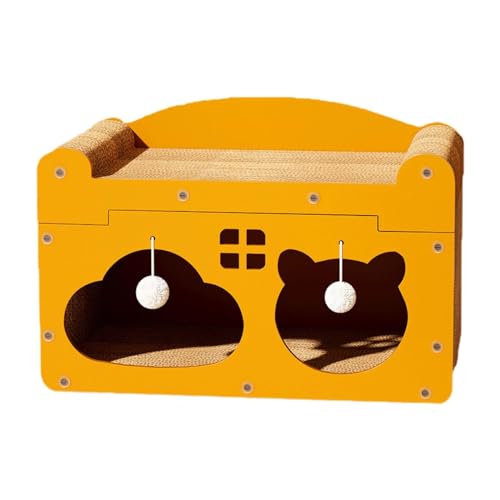 perfk Katzenhaus aus Karton, Katzenkratzbrett, Katzenmöbel, interaktives Haustierspielzeug, Katzenloungebox, Kratzbrett, Spielzeug für Kätzchen, Hauskatzen, Gelb perfk Katzenhaus aus Karton, Katzenkratzbrett, Katzenmöbel, interaktives Haustierspielzeug, Katzenloungebox, Kratzbrett, Spielzeug für Kätzchen, Hauskatzen, Gelb von perfk