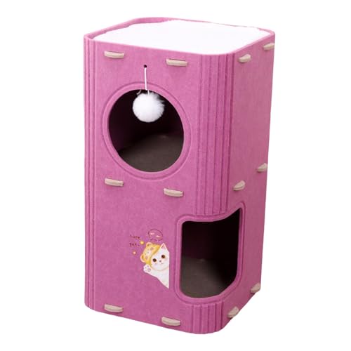 perfk Katzenkletterhaus Katzenkletterbaum Stabiler Tunnel Aktivitätsspielhaus Geschlossene Ruhe Gemütliche Indoor-Katzen Haustier-Eigentumswohnung Kratzbaum, 2-Schicht-violett von perfk