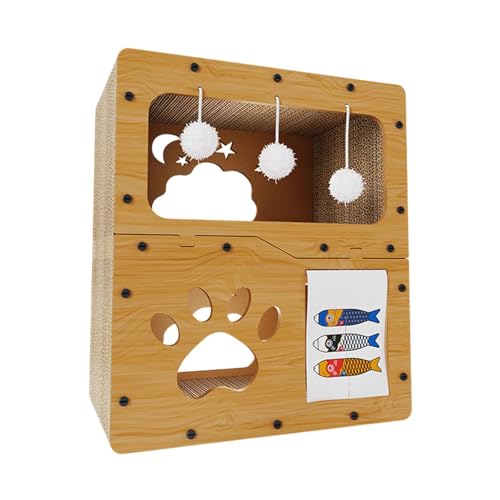 perfk Katzenkratzbrett, Katzenhaus, Katzenhütte, Krallenschleifen, Versteck, Kratzbrett, Katzenbett, Karton, Katzenhaus für Kätzchen, Hauskatzen, mit Türvorhang perfk Katzenkratzbrett, Katzenhaus, Katzenhütte, Krallenschleifen, Versteck, Kratzbrett, Katzenbett, Karton, Katzenhaus für Kätzchen, Hauskatzen, mit Türvorhang von perfk