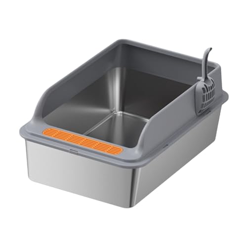 perfk Katzentoilette, Katzentoilette mit Löffel, Oben offen, Katzenbettpfanne, halbgeschlossene Katzentoilette, Katzensandkasten für Hauskatzen, Dunkelgrau perfk Katzentoilette, Katzentoilette mit Löffel, Oben offen, Katzenbettpfanne, halbgeschlossene Katzentoilette, Katzensandkasten für Hauskatzen, Dunkelgrau von perfk