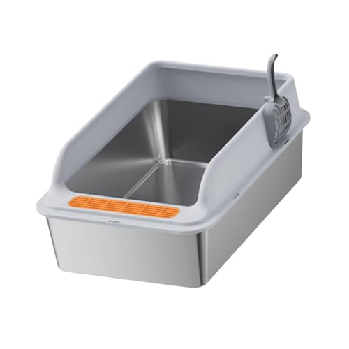 perfk Katzentoilette, Katzentoilette mit Löffel, Oben offen, Katzenbettpfanne, halbgeschlossene Katzentoilette, Katzensandkasten für Hauskatzen, Hellgrau perfk Katzentoilette, Katzentoilette mit Löffel, Oben offen, Katzenbettpfanne, halbgeschlossene Katzentoilette, Katzensandkasten für Hauskatzen, Hellgrau von perfk
