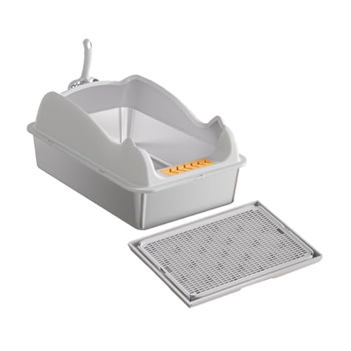 perfk Katzentoilette, Oben offen, Haustiertoilette, spritzwassergeschützt, mit hohen Seiten, Katzensandkasten, Behälter, Haustiertoilette für Katzen im, Hellgrau mit Matte perfk Katzentoilette, Oben offen, Haustiertoilette, spritzwassergeschützt, mit hohen Seiten, Katzensandkasten, Behälter, Haustiertoilette für Katzen im, Hellgrau mit Matte von perfk