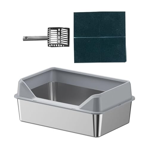 perfk Katzentoilette für Haustiere mit offener Oberseite, Katzentoilette, Katzentoilette, Katzensandkasten, großes Fassungsvermögen, Spritzschutz, niedriger, DUNKELGRAU, 50x35x10cm von perfk