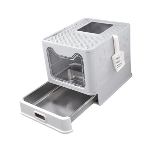 perfk Katzentoilette mit Deckel, Katzentoilette, zusammenklappbar, leicht zu reinigen, Eingang vorne, Ausgang Oben, für Hauskatzen, Katzentoilette, Grau perfk Katzentoilette mit Deckel, Katzentoilette, zusammenklappbar, leicht zu reinigen, Eingang vorne, Ausgang Oben, für Hauskatzen, Katzentoilette, Grau von perfk