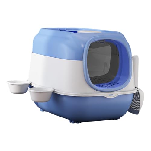 perfk Katzentoilette mit Haube, Sandkasten, komplett geschlossene Katzentoilette, Spritzschutz, große Katzentoilette für Hauskatzen, Blau von perfk