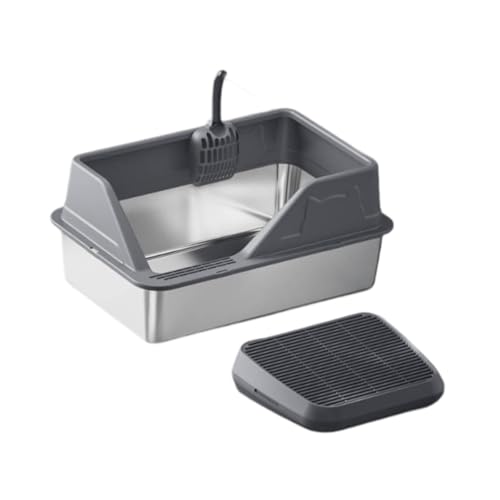 perfk Katzentoilette mit hohen Seiten und Katzenstreurampe, Katzensandbecken gegen Spritzen, inklusive Schaufel für mehrere Katzen, Tiefgrau perfk Katzentoilette mit hohen Seiten und Katzenstreurampe, Katzensandbecken gegen Spritzen, inklusive Schaufel für mehrere Katzen, Tiefgrau von perfk