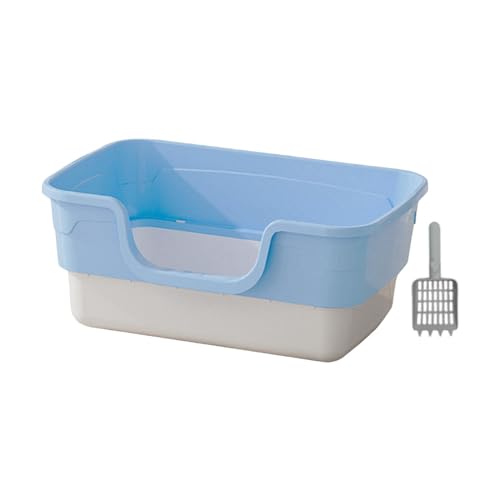 perfk Katzentoilette mit offener Oberseite, Katzentoilette für Hauskatzen, stabiles, spritzwassergeschütztes Katzensandbecken, Katzensandkasten mit, Blau, m von perfk