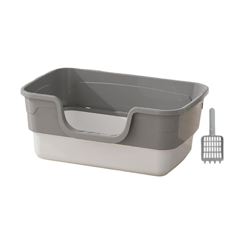 perfk Katzentoilette mit offener Oberseite, Katzentoilette für Hauskatzen, stabiles, spritzwassergeschütztes Katzensandbecken, Katzensandkasten mit, grau, l perfk Katzentoilette mit offener Oberseite, Katzentoilette für Hauskatzen, stabiles, spritzwassergeschütztes Katzensandbecken, Katzensandkasten mit, grau, l von perfk