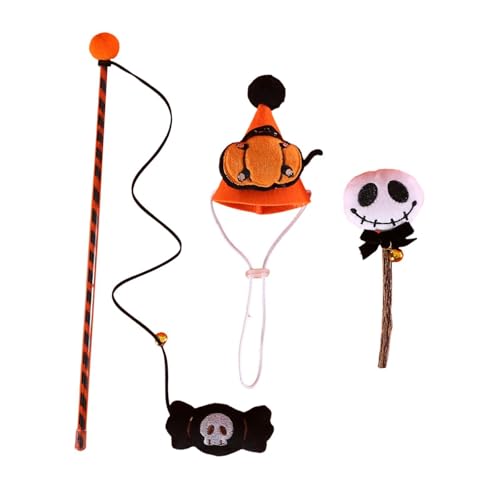 perfk Kauspielzeug für Katzen, Halloween-Kegelhut-Set, Zauberstäbe, Spielzeug, lustiges Halloween-Dekor, Katzen-Teaser, beißstab, Totenkopf-Katzen-Teaser, Kürbis perfk Kauspielzeug für Katzen, Halloween-Kegelhut-Set, Zauberstäbe, Spielzeug, lustiges Halloween-Dekor, Katzen-Teaser, beißstab, Totenkopf-Katzen-Teaser, Kürbis von perfk