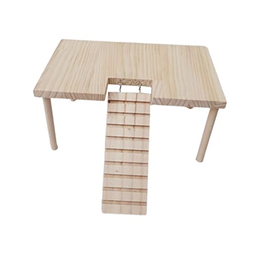 perfk Kleintier-Holzplattform mit Treppe, Holzspielzeugtisch, langlebig, stabil mit Säulen für Hamster, Papageien, Chinchillas, Vogelzubehör, 24 cm x 16 cm x 13,5 cm von perfk