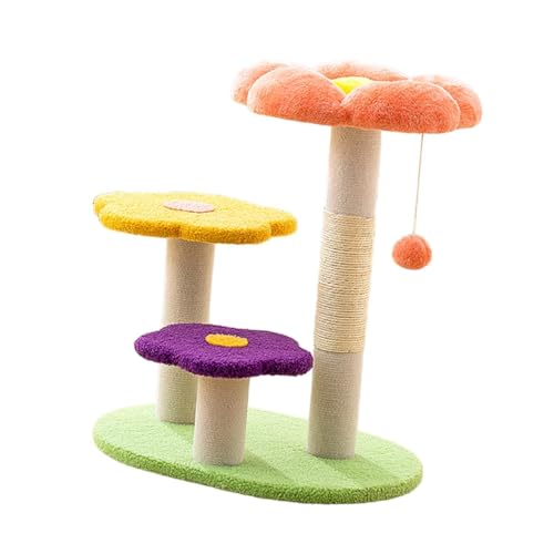 perfk Kratzbaum mit Blumenmotiv, süßer Katzenbaum mit 3 Ebenen, Möbelschutz, vertikaler Kratzbaum, Sitzstange für Katzen und Kätzchen, Orange perfk Kratzbaum mit Blumenmotiv, süßer Katzenbaum mit 3 Ebenen, Möbelschutz, vertikaler Kratzbaum, Sitzstange für Katzen und Kätzchen, Orange von perfk